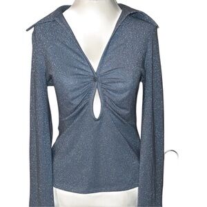 NWT Zara Metallic Blue Ruched Front Blouse S